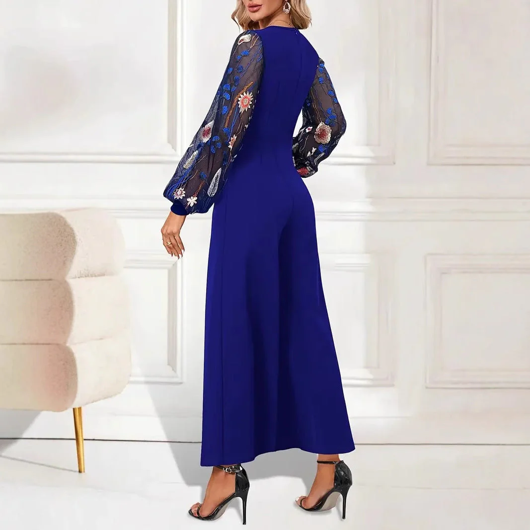 Damen Elegante Jumpsuit mit Floralen Spitzenärmeln und Weitem Bein Heidi-Mode - Image 2