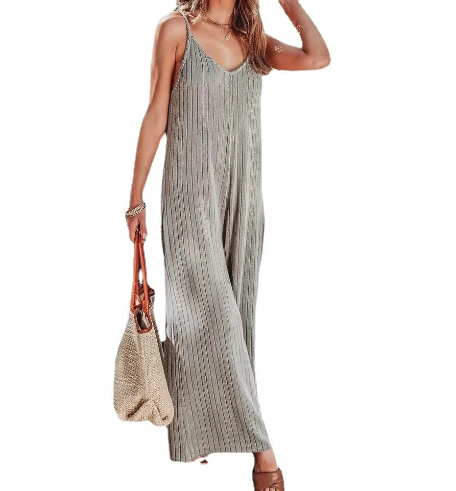 Damen Elegante Jumpsuit mit Streifenmuster und Weit Geschnittenen Beinen Heidi-Mode - Image 5
