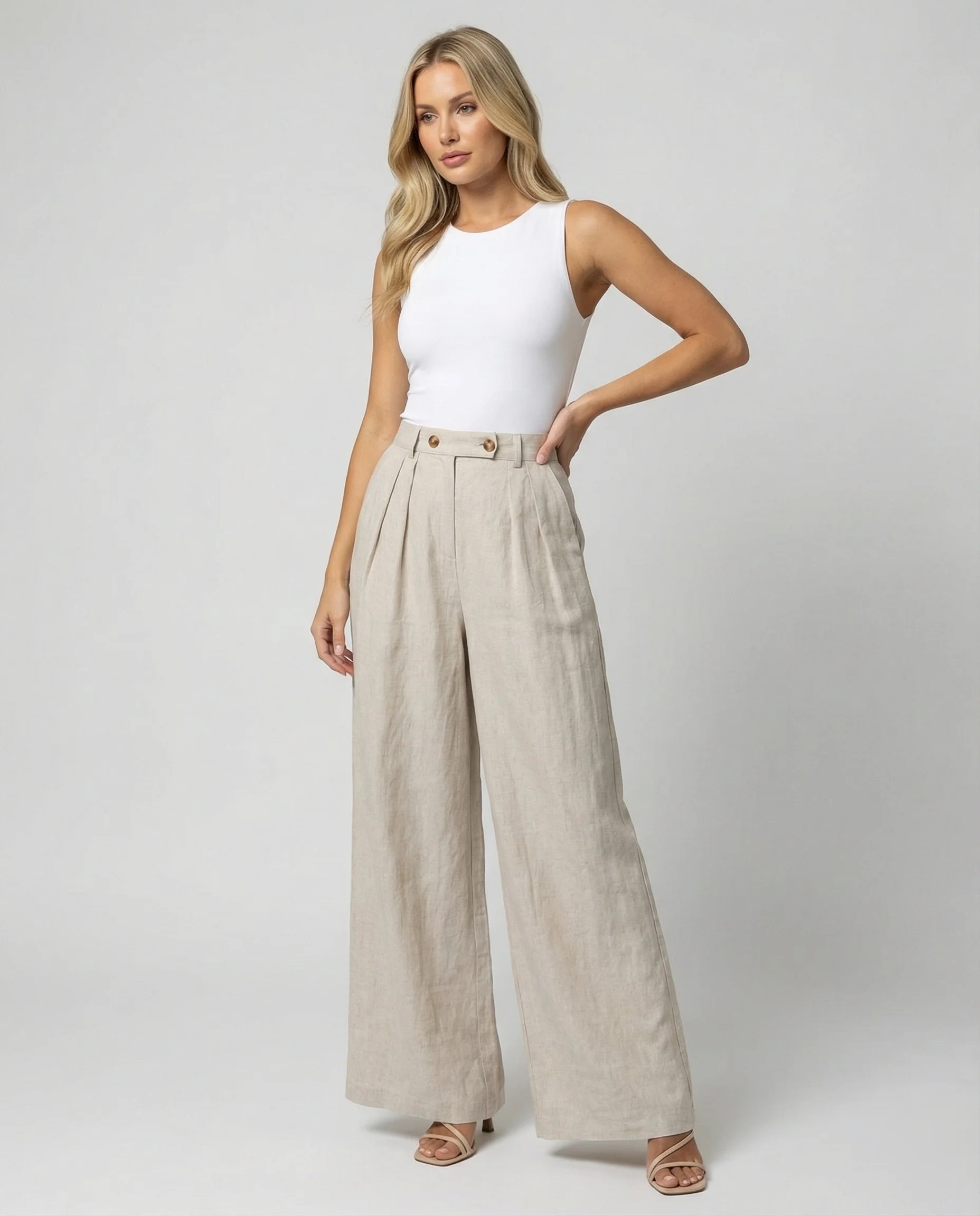 Damen Leinenhose Damen elegant mit hohem Bund - Image 7
