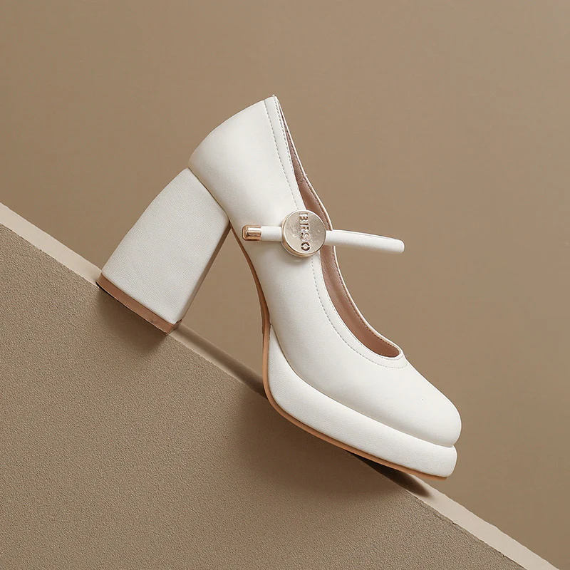 Damen elegante Mary Jane Pumps mit modischem Blockabsatz und Schnalle Heidi Mode