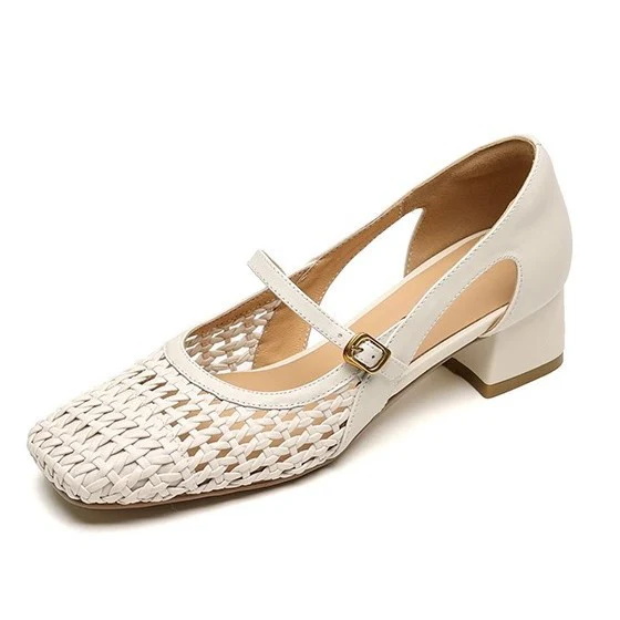 Damen elegante Mary Jane Pumps mit modischem Geflecht und bequemem Blockabsatz Heidi Mode - Image 5
