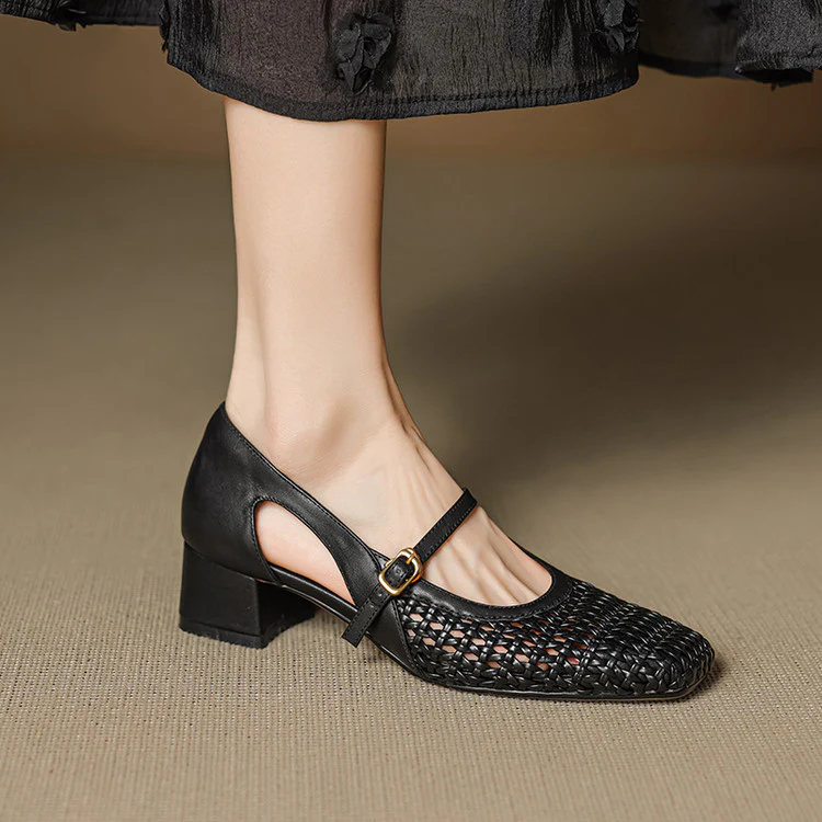 Damen elegante Mary Jane Pumps mit modischem Geflecht und bequemem Blockabsatz Heidi Mode - Image 6