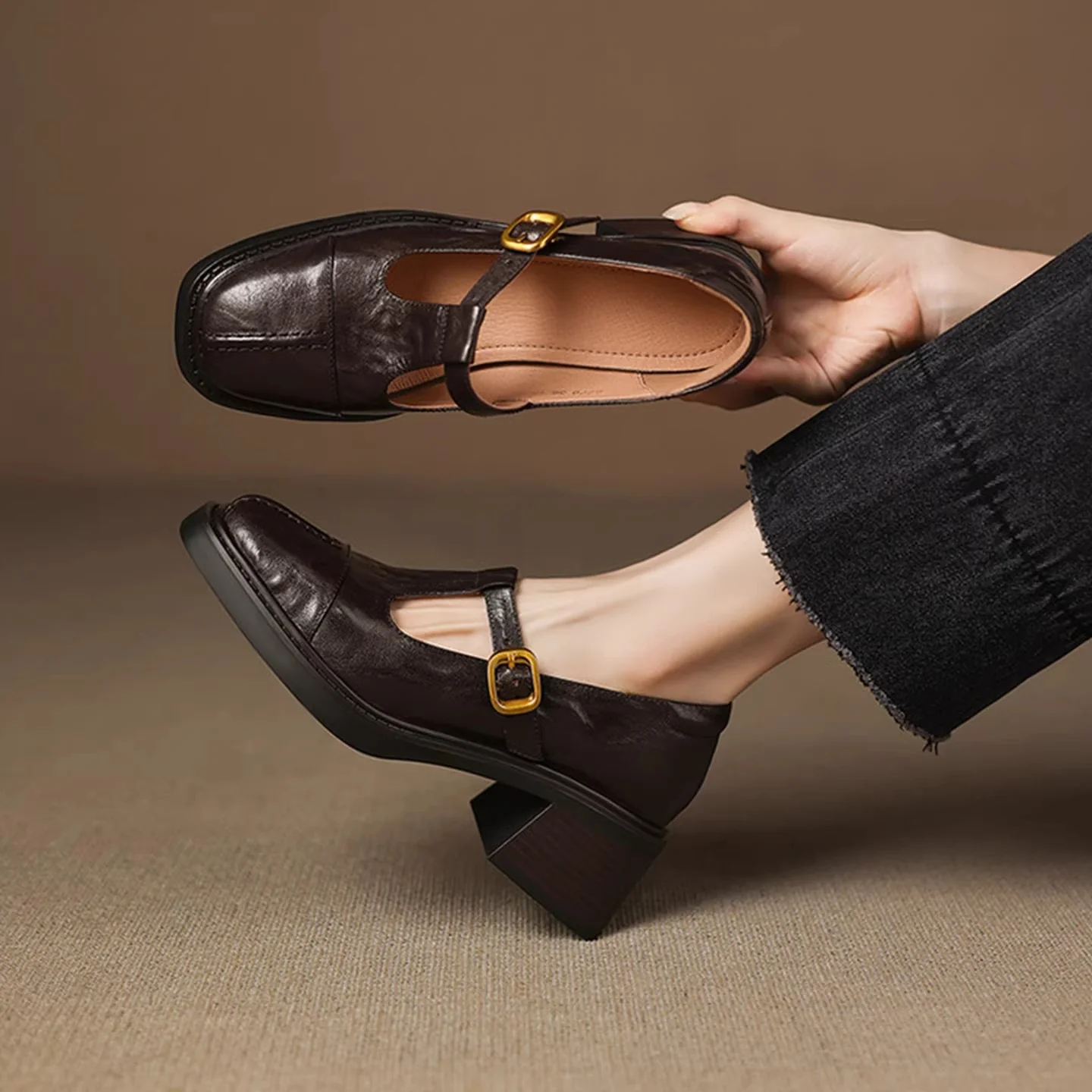 Damen elegante Mary Janes mit hochwertiger Lederoberfläche und komfortablem Blockabsatz Heidi Mode - Image 2