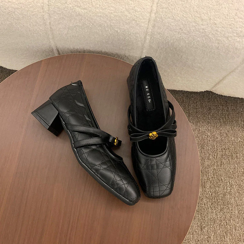 Damen elegante Mid-Heel Ballerinas mit dekorativen Riemen Heidi Mode - Image 6