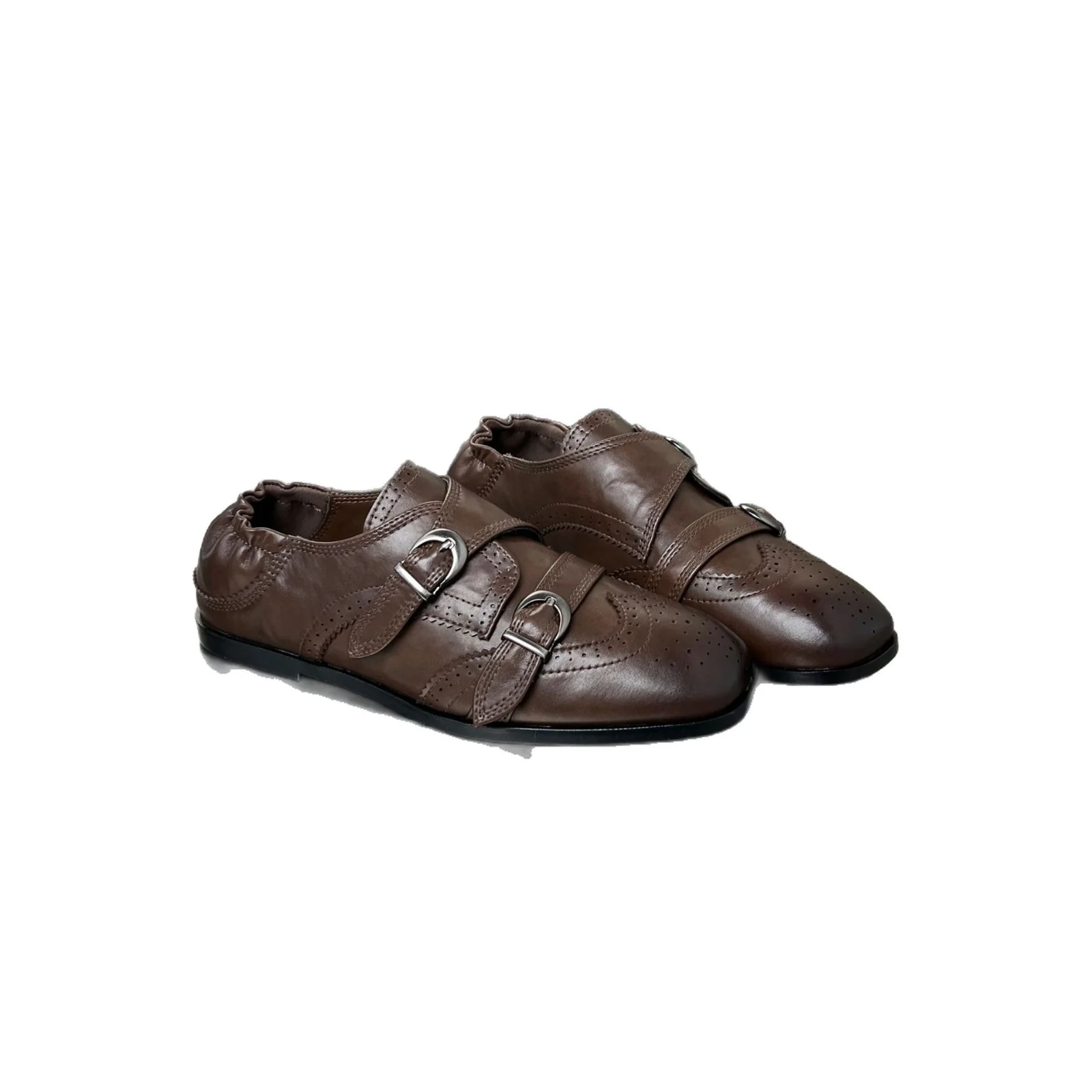 Damen Elegante Mokassins mit doppeltem Schnallenverschluss und perforiertem Design Heidi Mode - Image 5