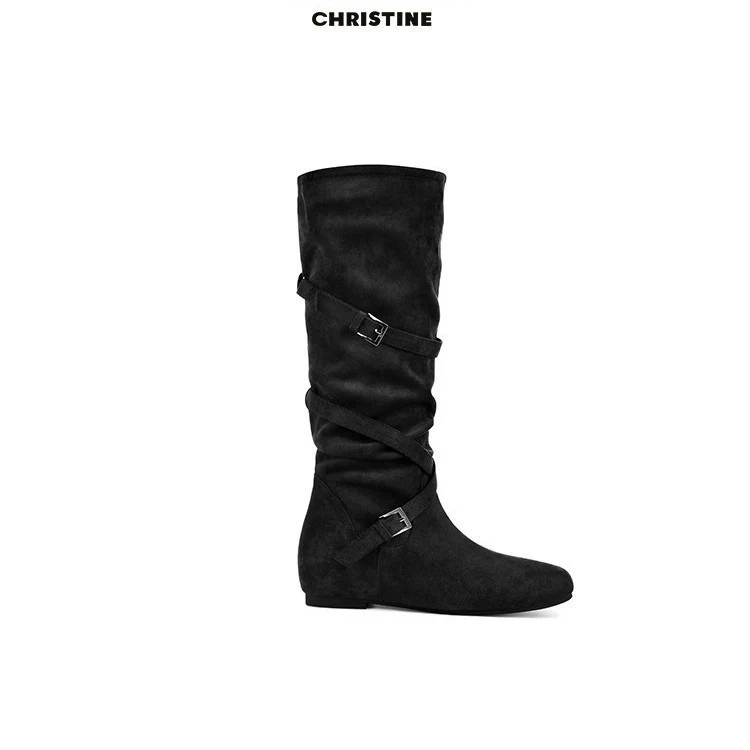 Damen Elegante Overknee-Stiefel mit modischem Schnallen-Detail und weichem Wildleder Heidi Mode - Image 7