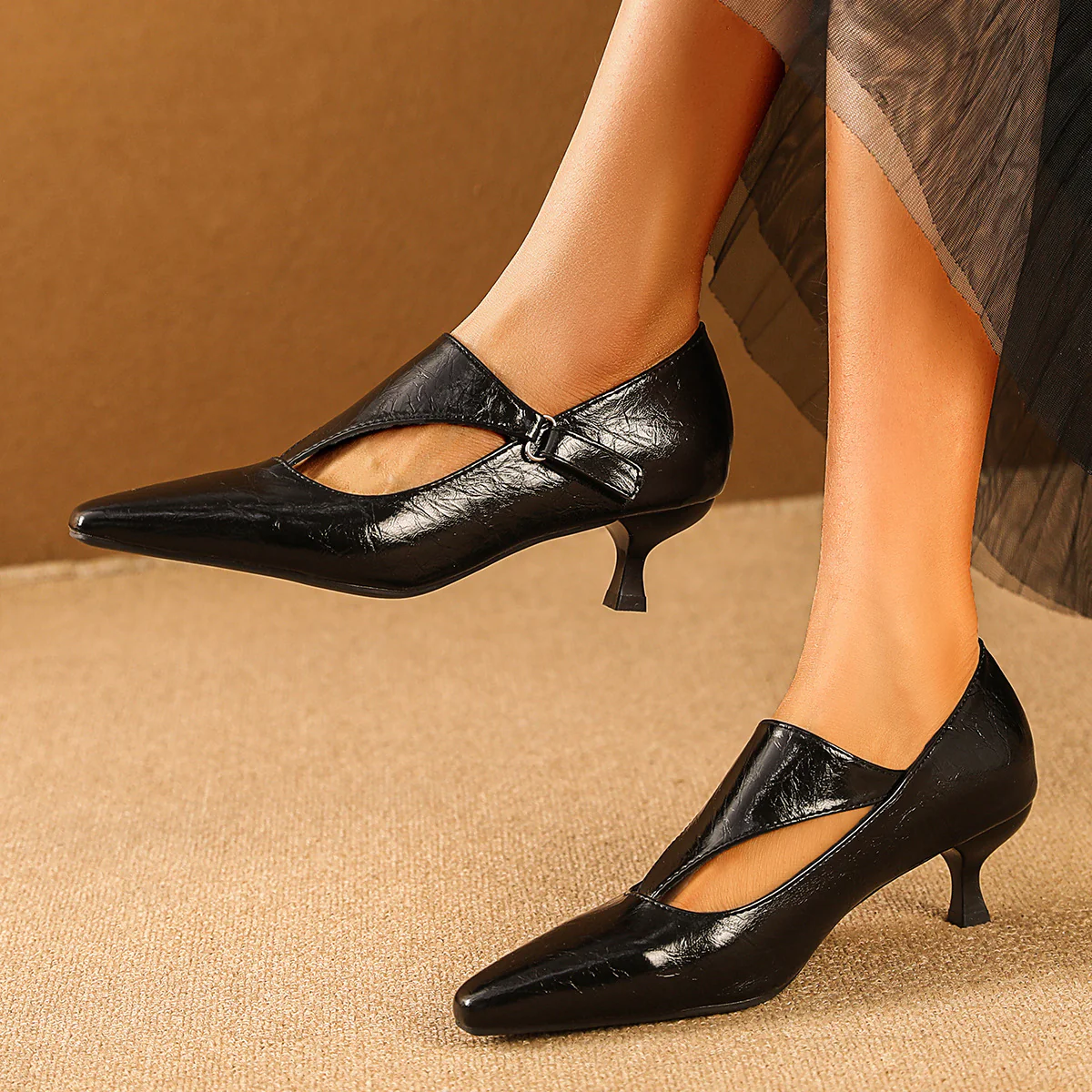 Damen elegante Peeptoe-Ballerinas mit modischem Riemen und komfortablem Absatz Heidi Mode - Image 2