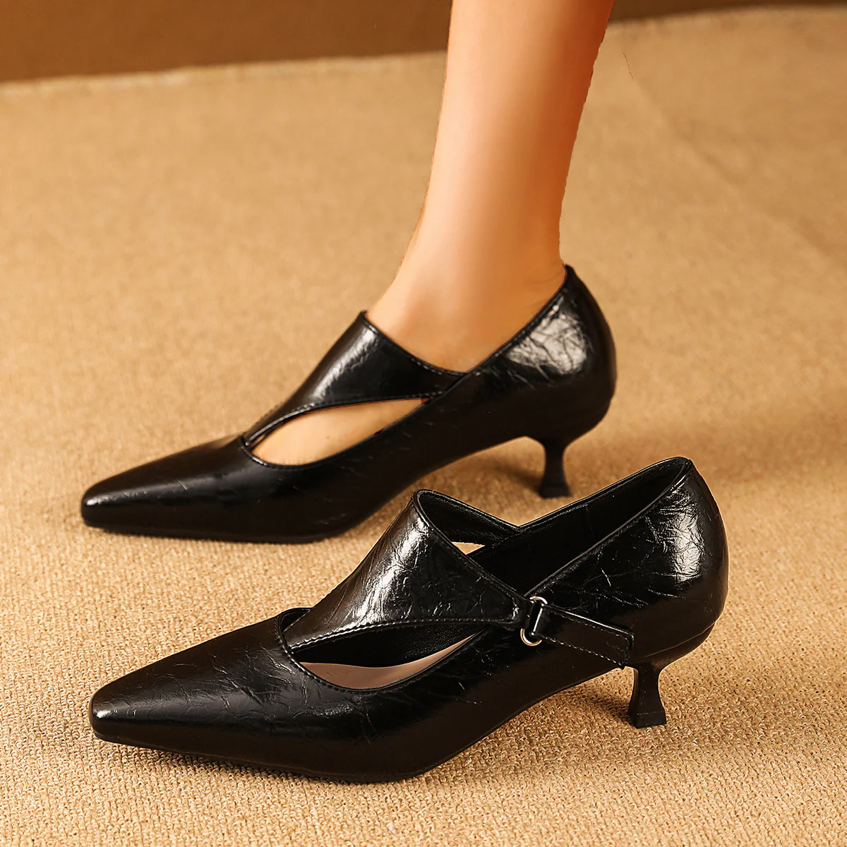 Damen elegante Peeptoe-Ballerinas mit modischem Riemen und komfortablem Absatz Heidi Mode - Image 6