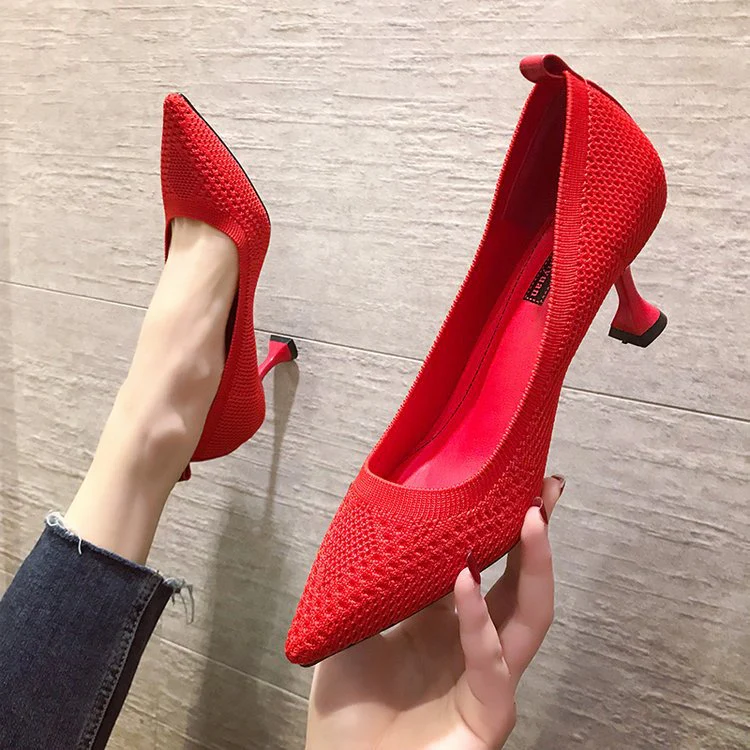 Damen Elegante Pumps mit Innovativem Strickdesign und Hohem Absatz Heidi-Mode