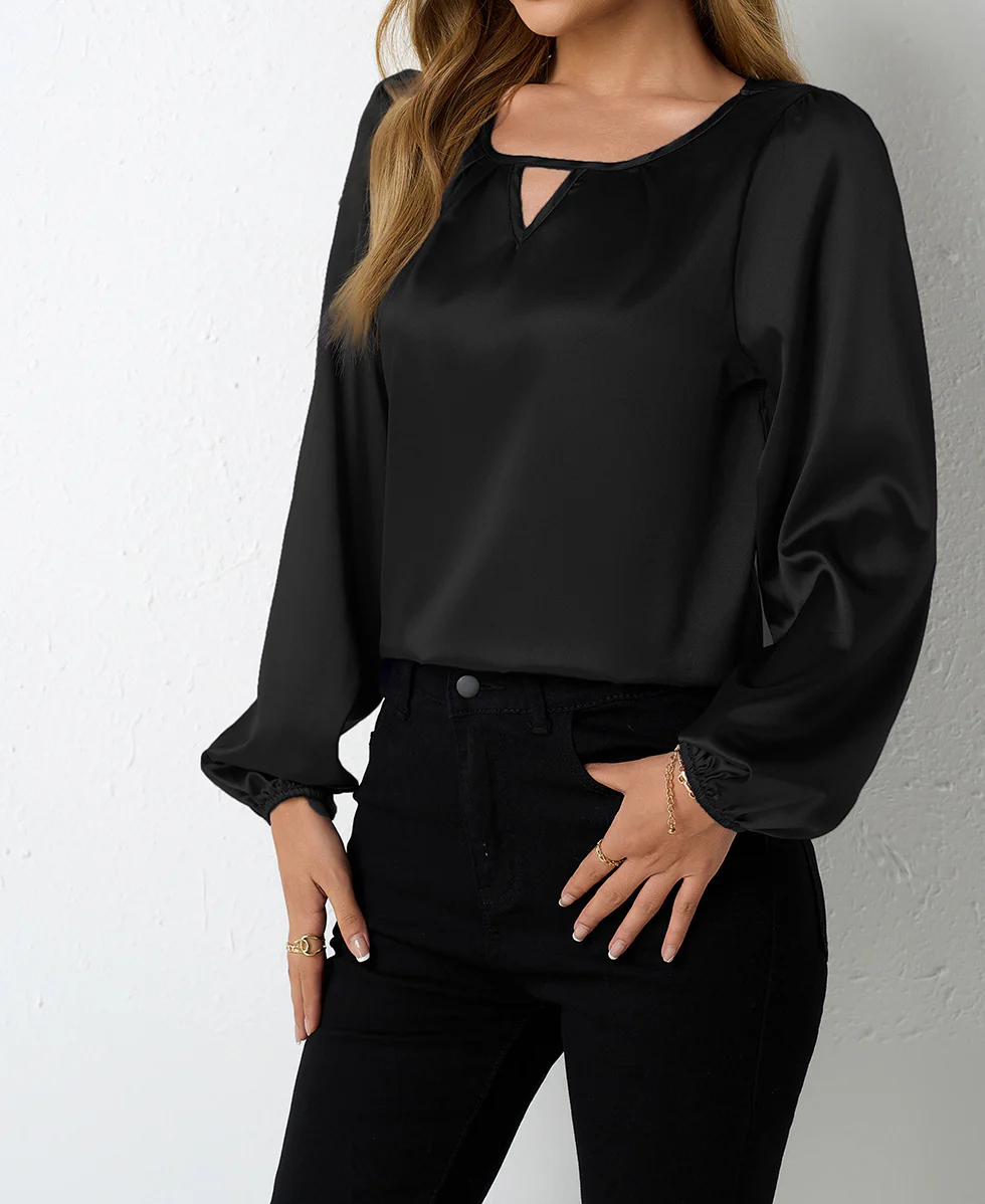 Damen elegante Satinbluse mit verspieltem Schlüsselausschnitt Heidi Mode - Image 13