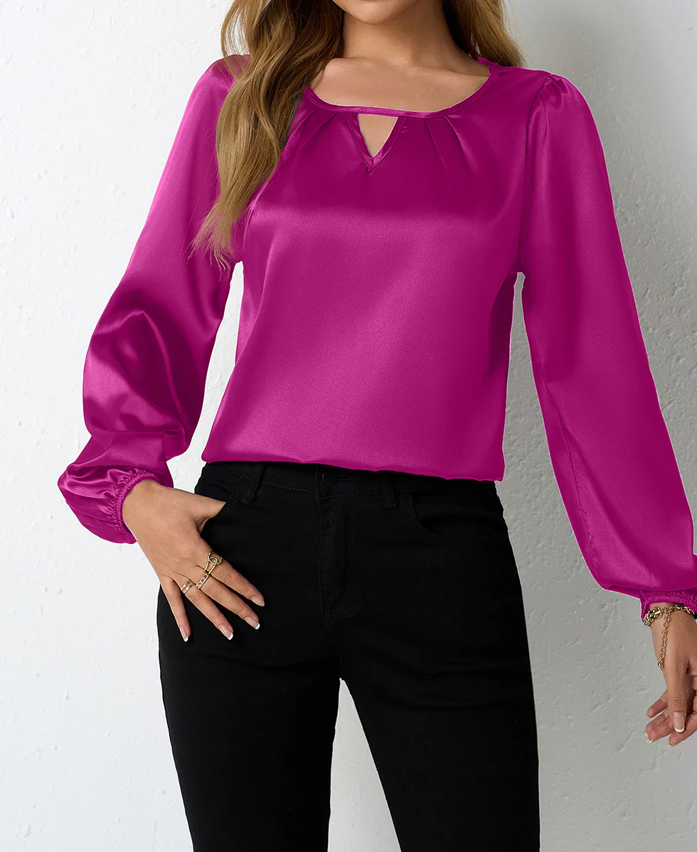 Damen elegante Satinbluse mit verspieltem Schlüsselausschnitt Heidi Mode - Image 8