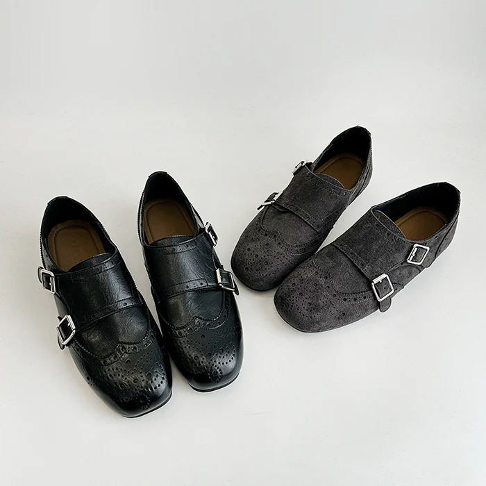 Damen elegante Schnürschuhe mit doppeltem Riemen und dekorativer Broguierung Heidi Mode