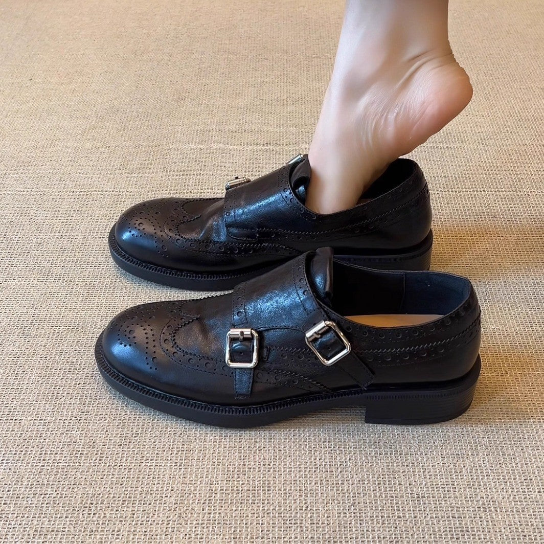 Damen elegante Schnürschuhe mit doppeltem Riemen und feiner Brogue-Prägung Heidi Mode