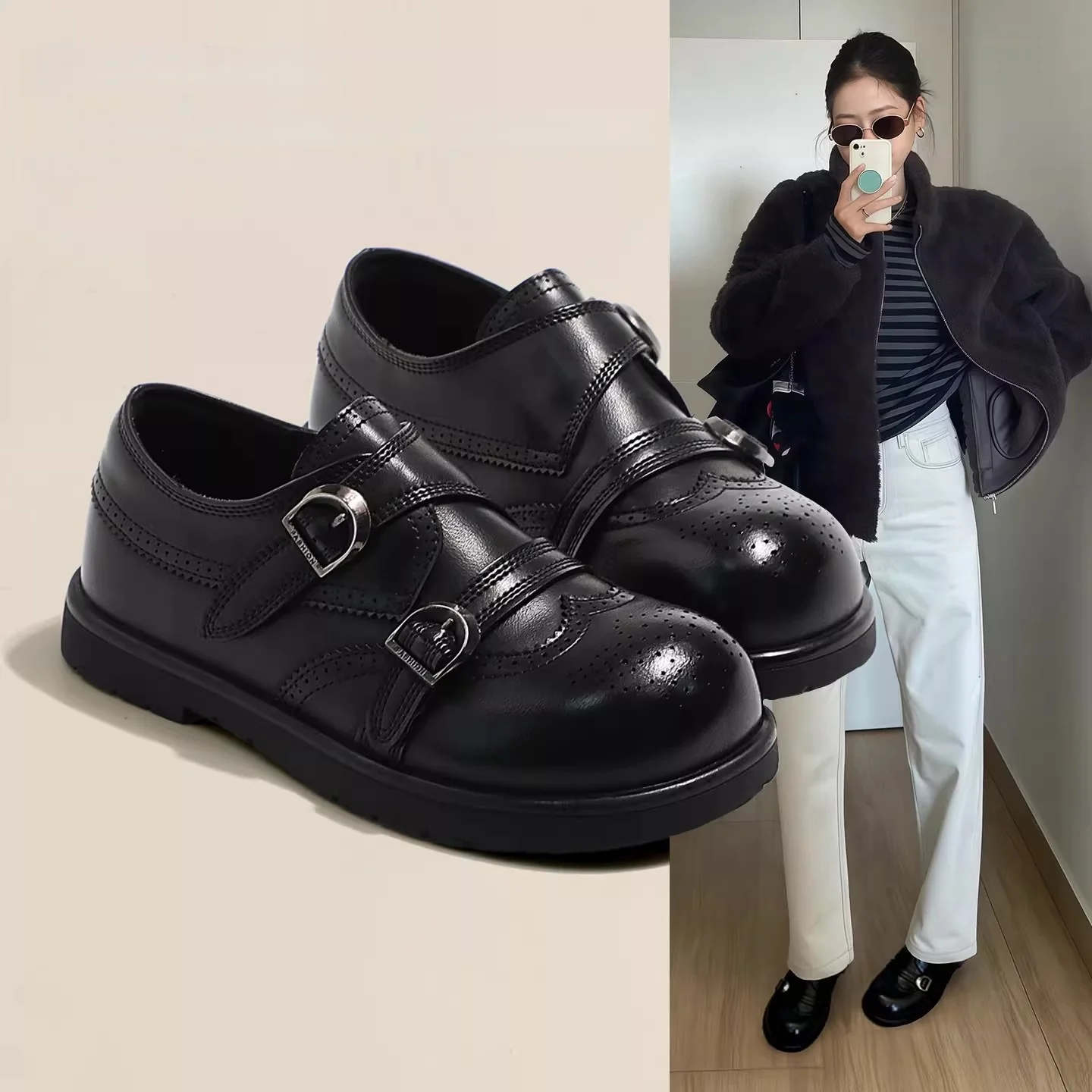 Damen Elegante Schnürschuhe mit doppeltem Riemen und feiner Perforation Heidi Mode