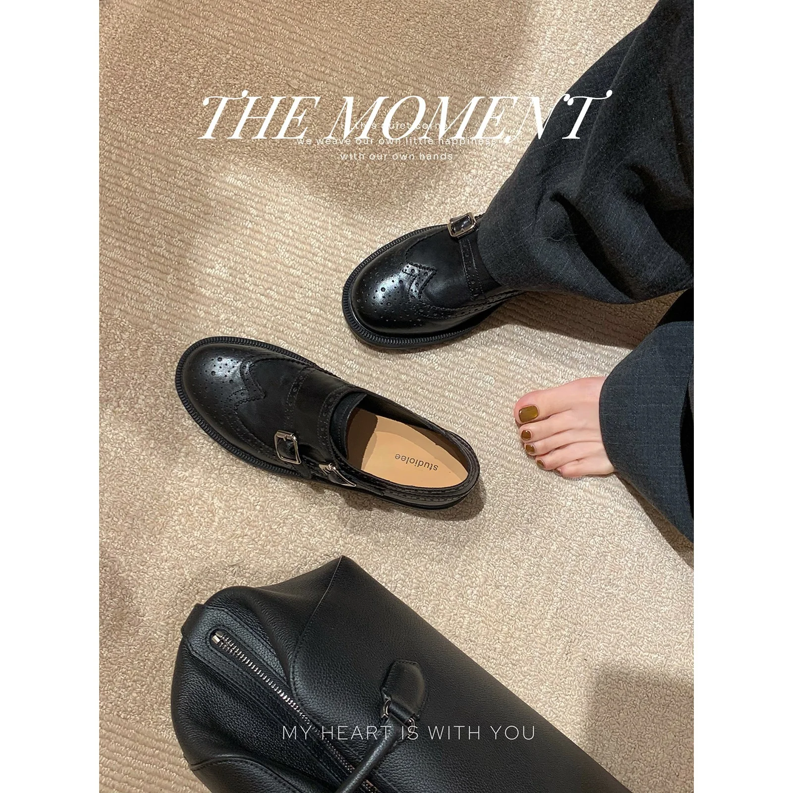Damen elegante Schnürschuhe mit hochwertiger Schnalle und feiner Brogue-Prägung Heidi Mode