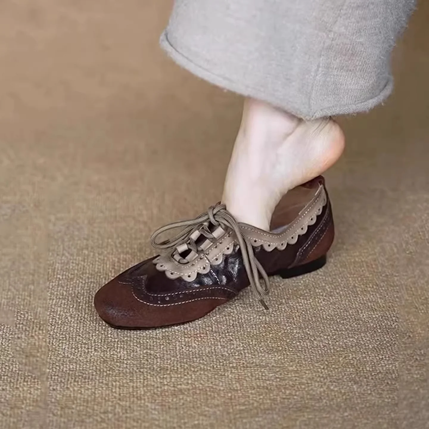 Damen elegante Schnürschuhe mit modischem Wellenmuster und feiner Ziernaht Heidi Mode - Image 4