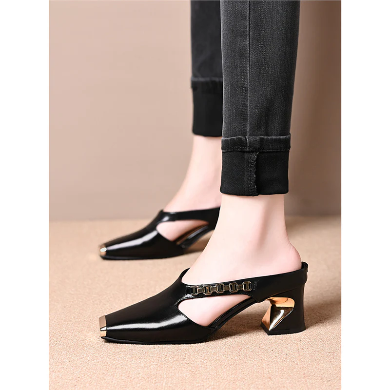 Damen elegante Sling-Pumps mit modischem Blockabsatz und glänzenden Akzenten Heidi Mode - Image 3