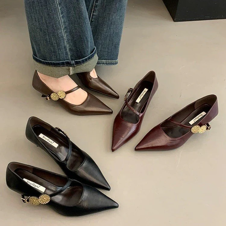Damen elegante Sling-Pumps mit modischer Schnalle und hochwertigem Leder Heidi Mode