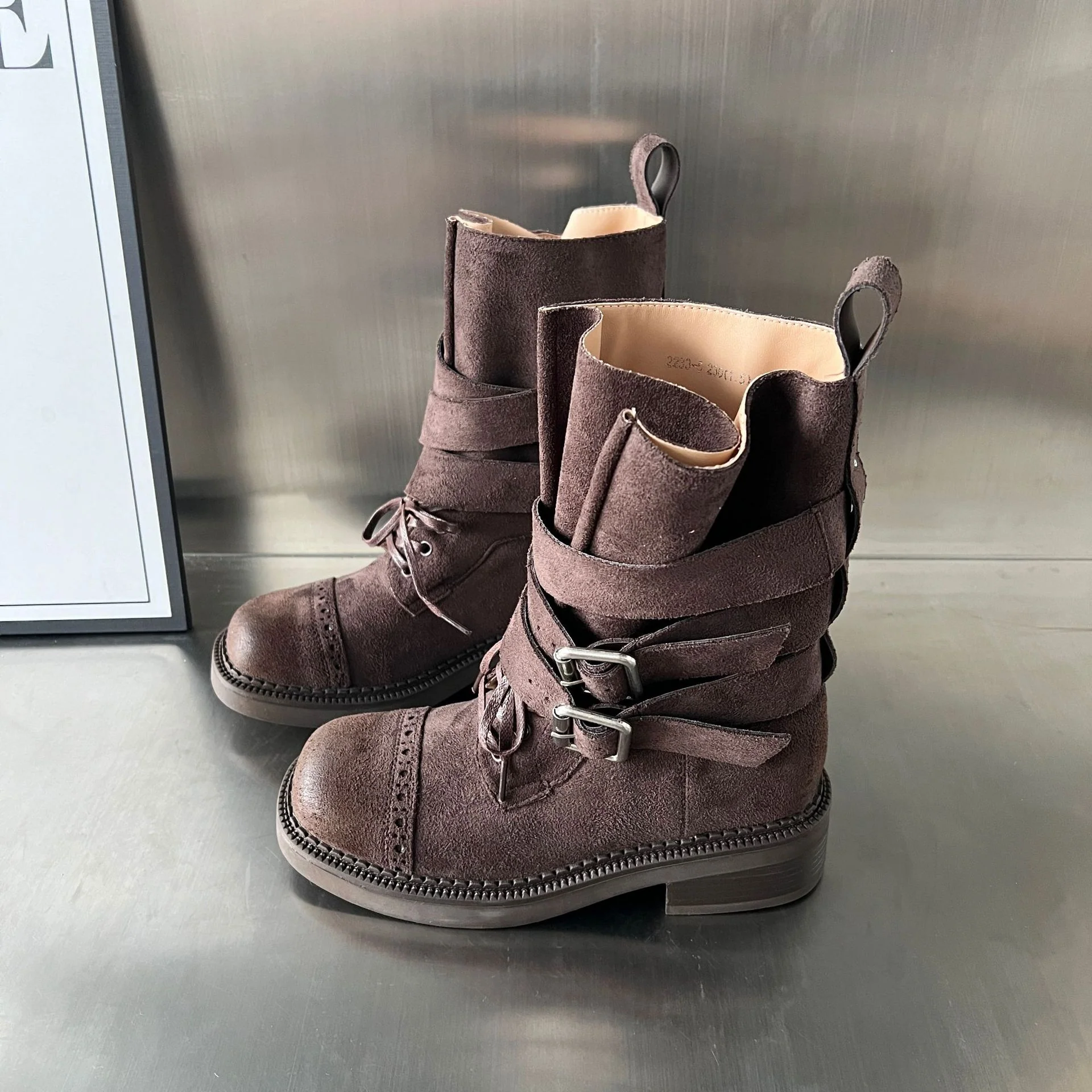 Damen elegante Stiefel mit modischen Schnallen und verstellbaren Riemen Heidi Mode - Image 2