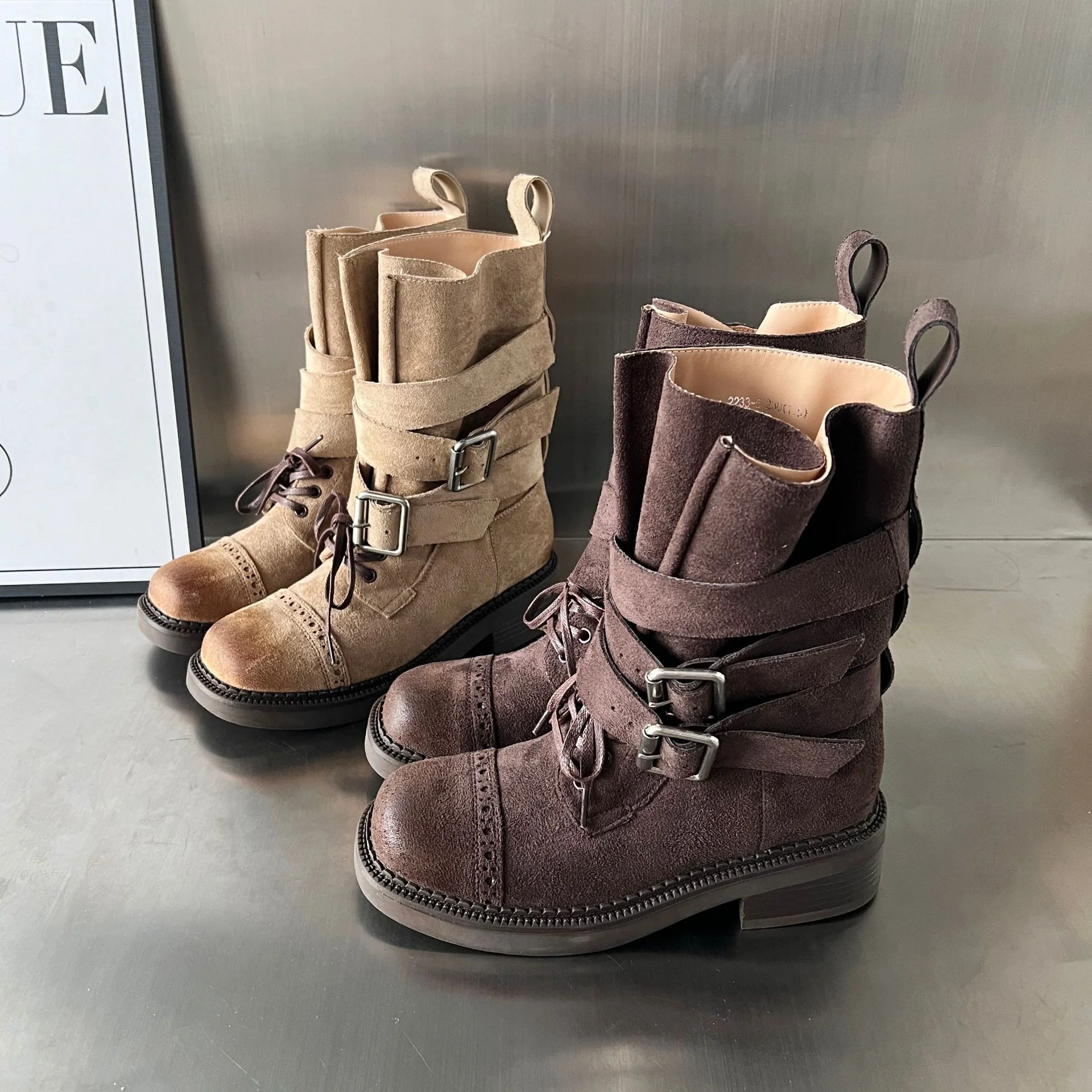 Damen elegante Stiefel mit modischen Schnallen und verstellbaren Riemen Heidi Mode - Image 3