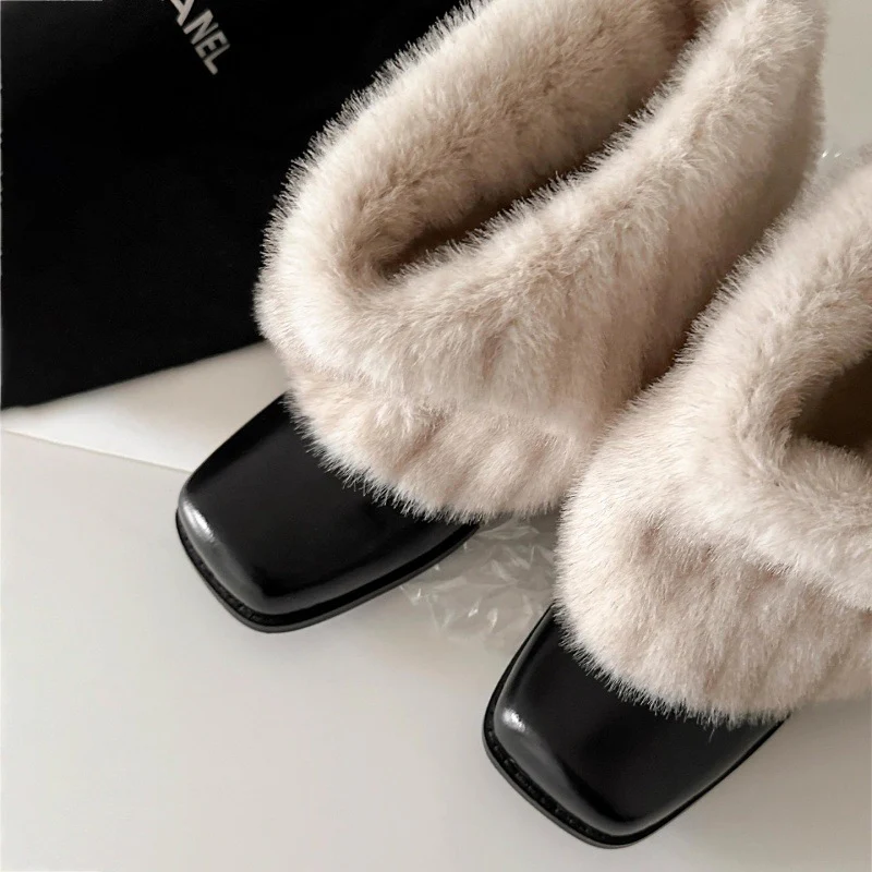 Damen Elegante Stiefeletten mit luxuriösem Kunstfellkragen und bequemem Blockabsatz Heidi Mode - Image 3