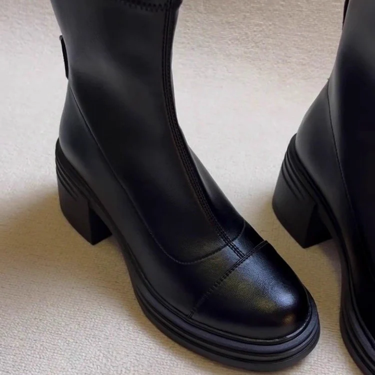 Damen elegante Stiefeletten mit modischem Reißverschluss und robustem Blockabsatz Heidi Mode - Image 2