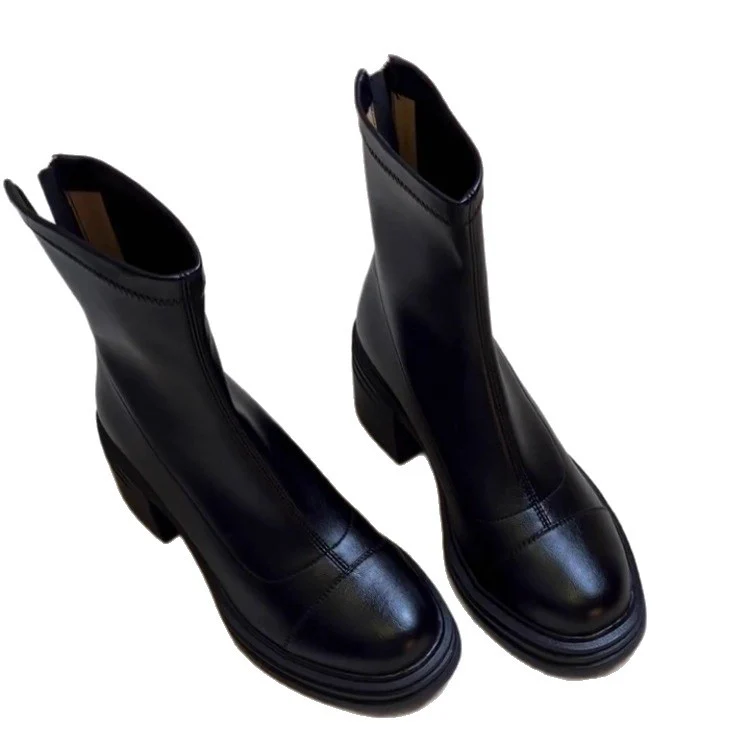 Damen elegante Stiefeletten mit modischem Reißverschluss und robustem Blockabsatz Heidi Mode - Image 5