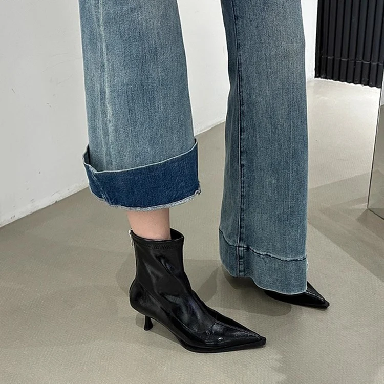 Damen elegante Stiefeletten mit spitz zulaufender Zehenpartie und modischem Glanz Heidi Mode - Image 3