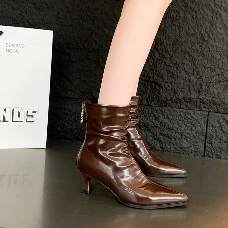 Damen Elegante Stiefeletten mit Spitzem Zehenbereich und Lässigem Schlupfdesign Heidi-Mode - Image 9