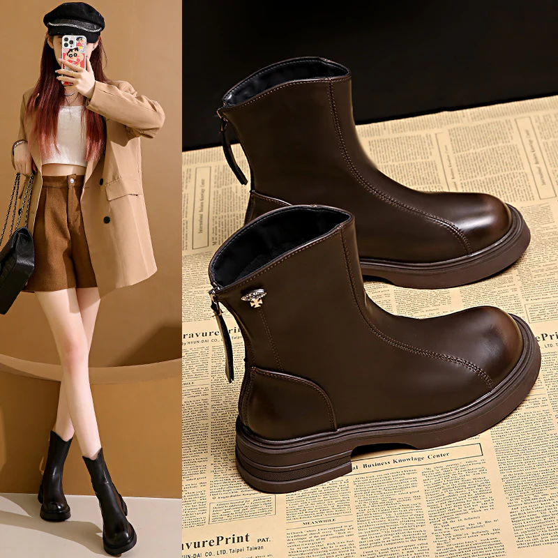 Damen Elegante und bequeme Stiefeletten aus hochwertigem Kunstleder mit seitlichem Reißverschluss Heidi Mode - Image 2