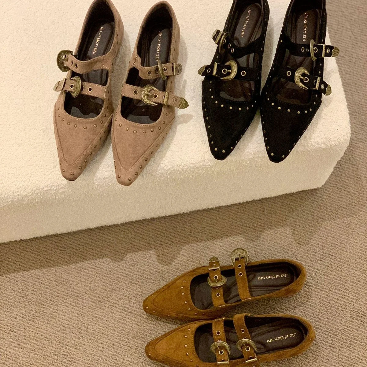 Damen Elegante und stilvolle Ballerinas mit modischen Schnallen und Nieten Heidi Mode - Image 2