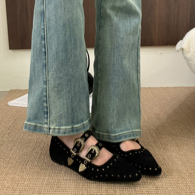 Damen Elegante und stilvolle Ballerinas mit modischen Schnallen und Nieten Heidi Mode - Image 4