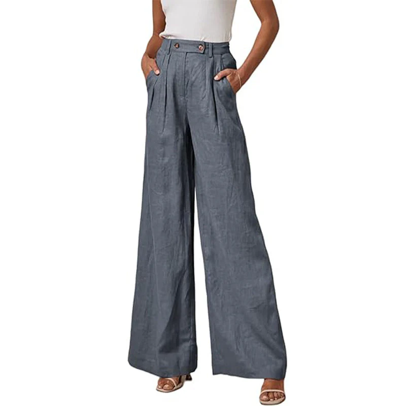 Damen Elegante Weite Leinenhose mit Hohem Bund und Falten Heidi-Mode - Image 2