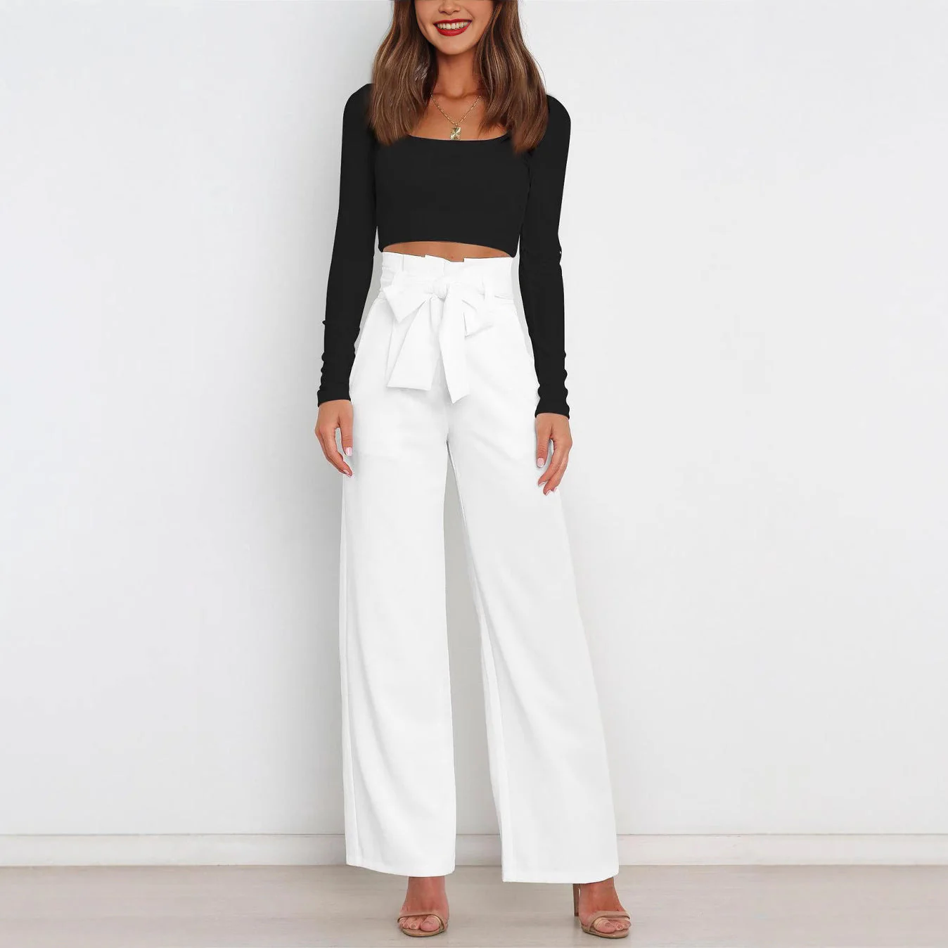 Damen Elegante Weite Stoffhose mit Taillengürtel Heidi-Mode - Image 2
