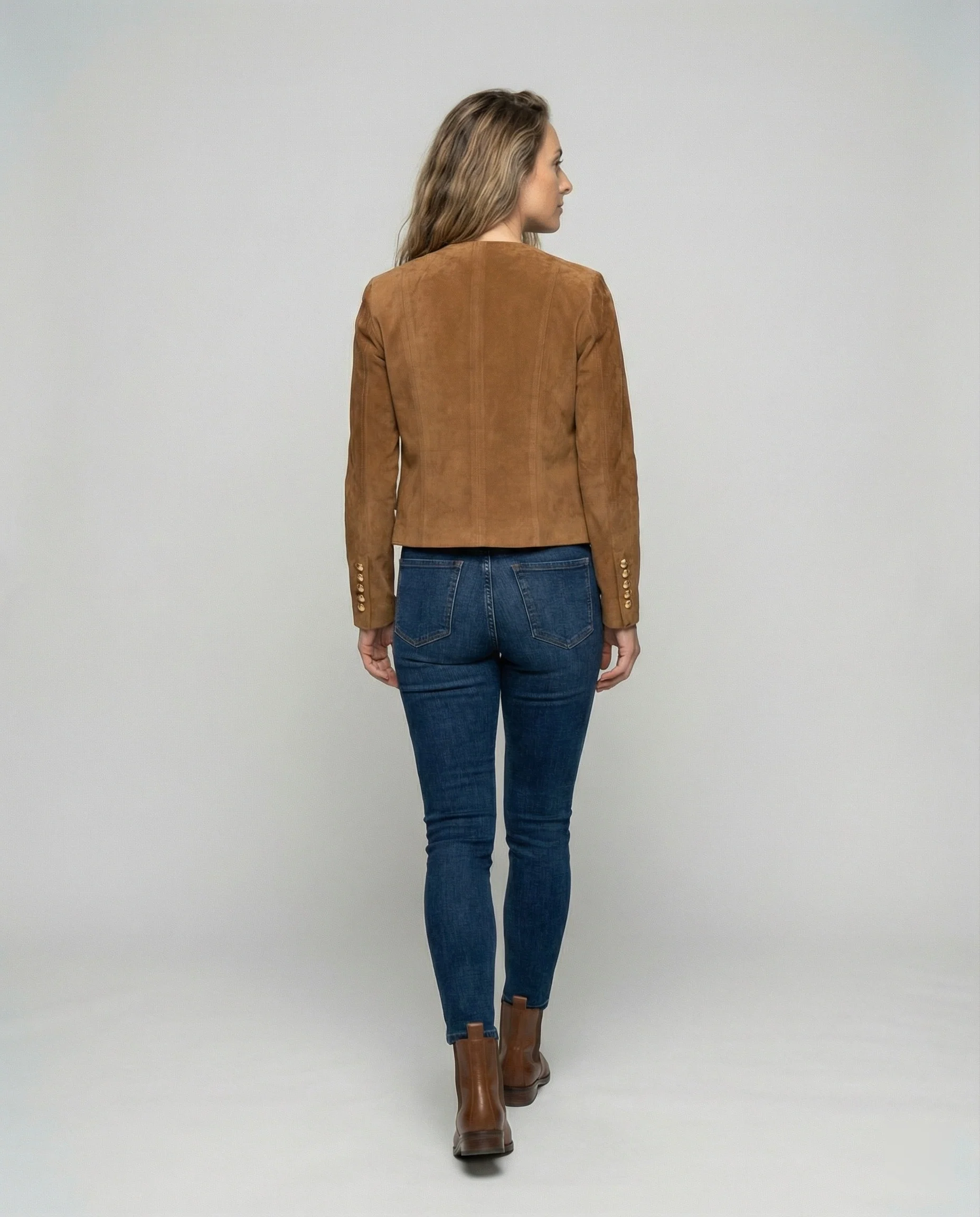 Damen Wildlederjacke mit goldenen Knöpfen - Image 3