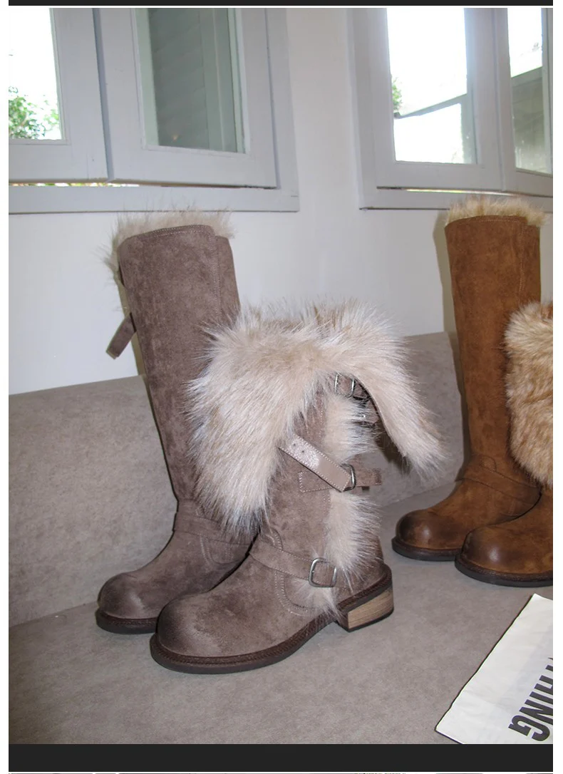 Damen elegante Winterstiefel mit modischem Kunstfellrand und praktischen Schnallen Heidi Mode - Image 6