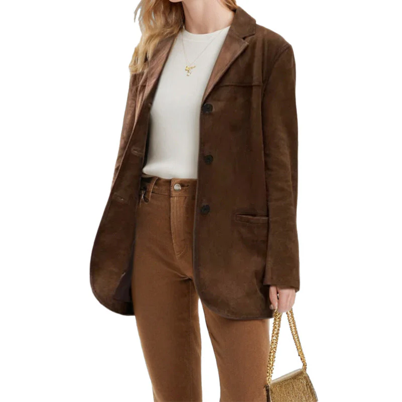 Damen Eleganter Blazer Aus Weichem Wildlederimitat mit Schmalem Schnitt Heidi-Mode - Image 5