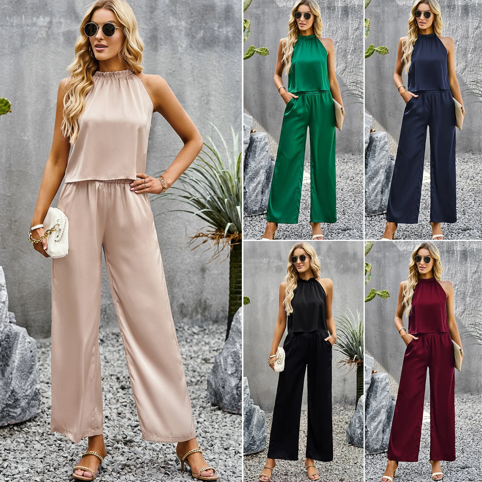 Damen Eleganter Jumpsuit mit Ausgestelltem Bein und Hohem Kragen Heidi-Mode