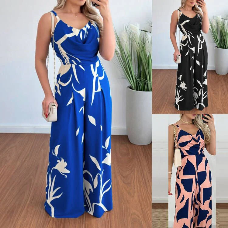 Damen Eleganter Jumpsuit mit Fließendem Stoff und Modischem Blumenmuster Heidi-Mode