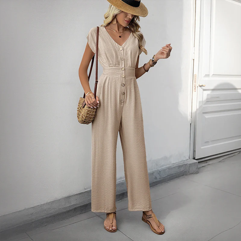 Damen eleganter Jumpsuit mit Knopfdesign und weitem Bein Heidi-Mode - Image 3