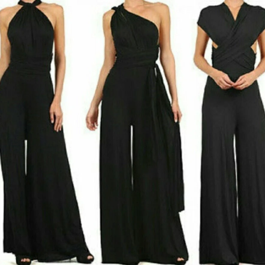 Damen Eleganter Jumpsuit mit Tiefem V-Ausschnitt und Innovativer Wickeloptik Heidi-Mode