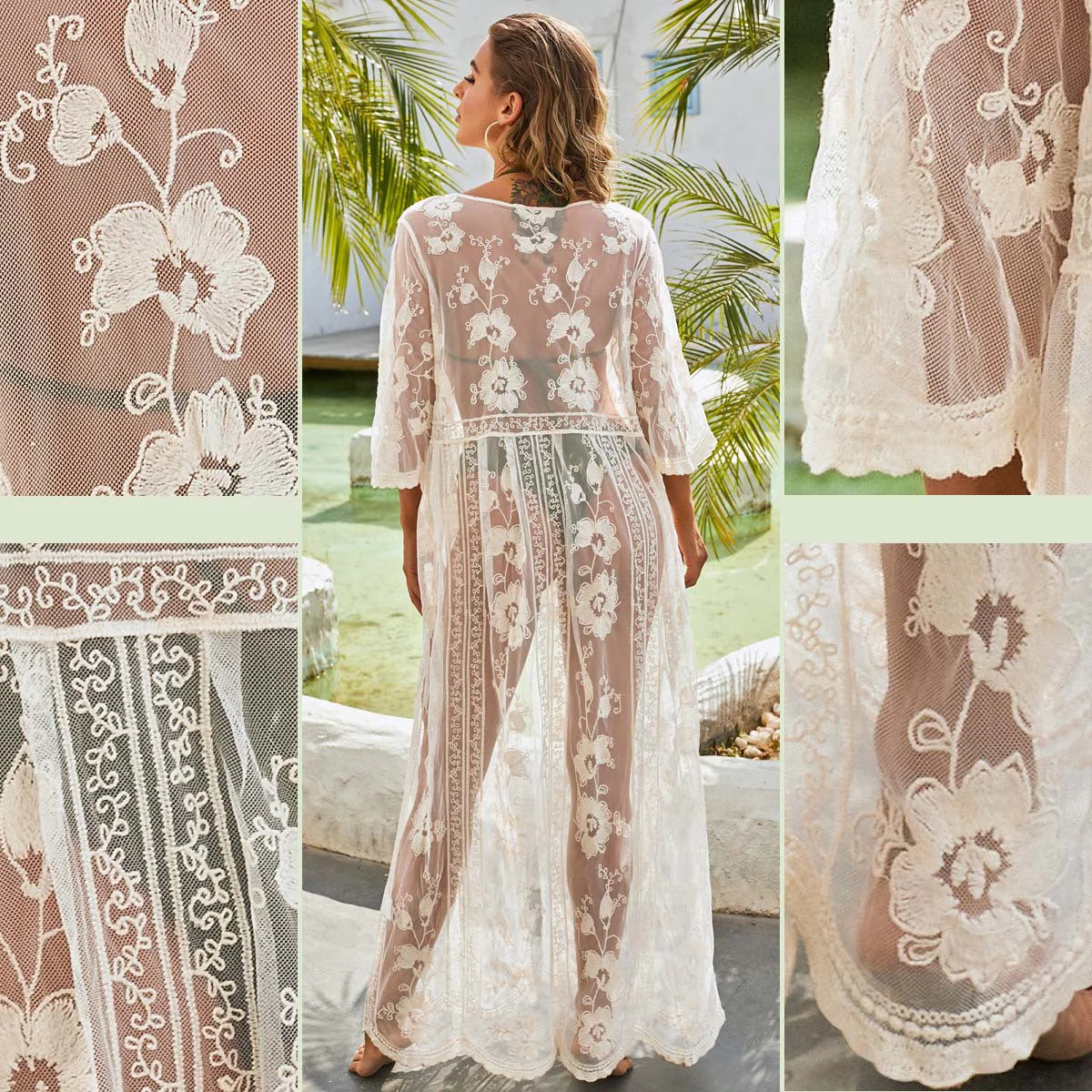 Damen Eleganter Kimono mit Floralem Spitzenmuster Heidi-Mode - Image 3