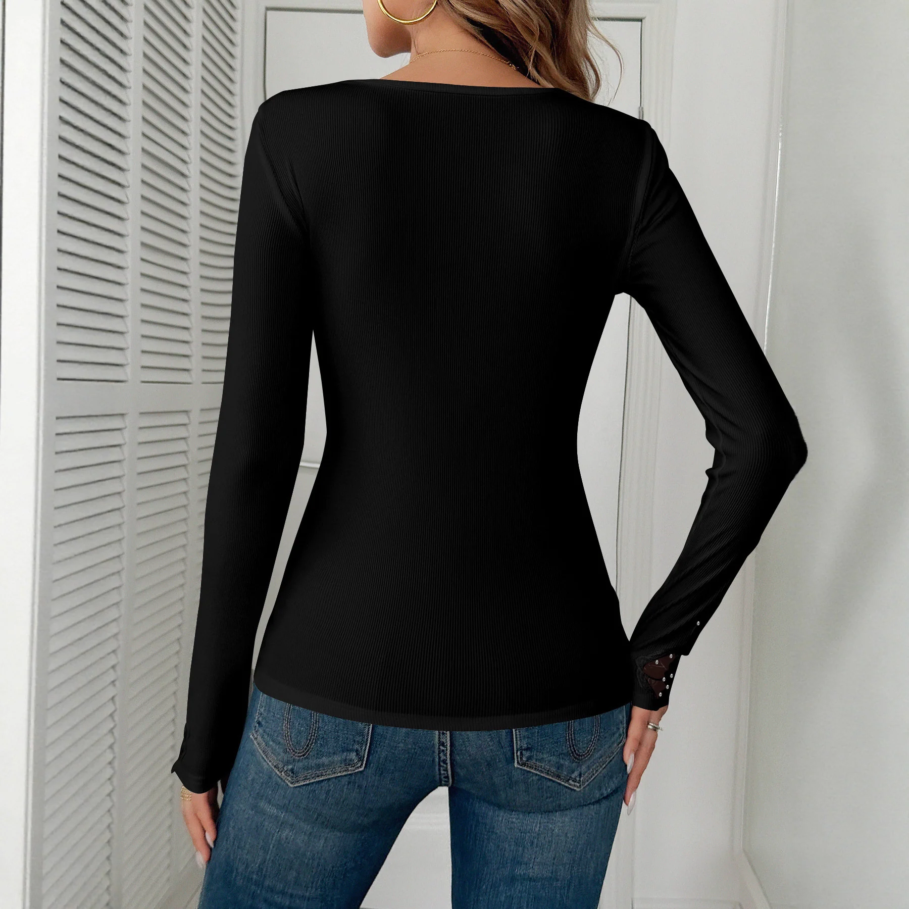 Damen Eleganter Langarm-Shirt mit Floralspitze und Glitzerakzenten Heidi-Mode - Image 2