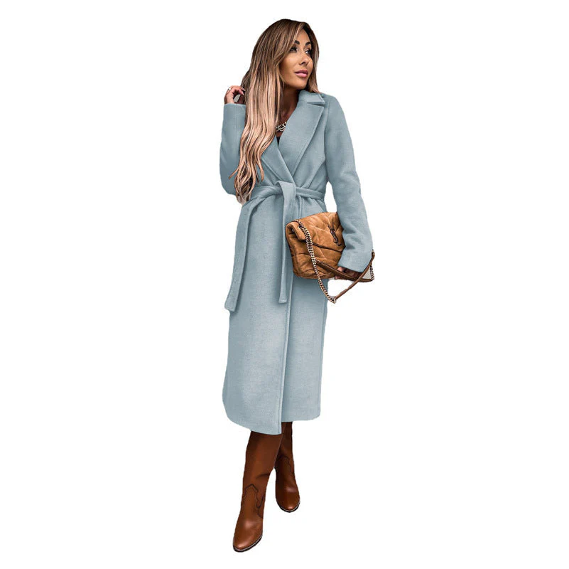 Damen Eleganter Lange Mantel mit Gürtel und Hohem Kragen Heidi-Mode - Image 10