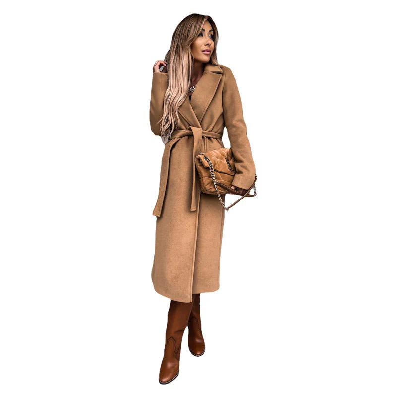 Damen Eleganter Lange Mantel mit Gürtel und Hohem Kragen Heidi-Mode - Image 13