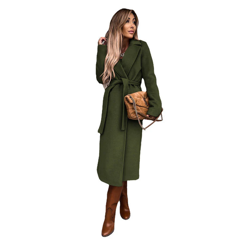 Damen Eleganter Lange Mantel mit Gürtel und Hohem Kragen Heidi-Mode - Image 7