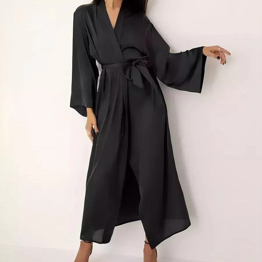 Damen Eleganter Morgenmantel Aus Fließendem Stoff mit Gürtel und Weitem Schnitt Heidi-Mode - Image 2
