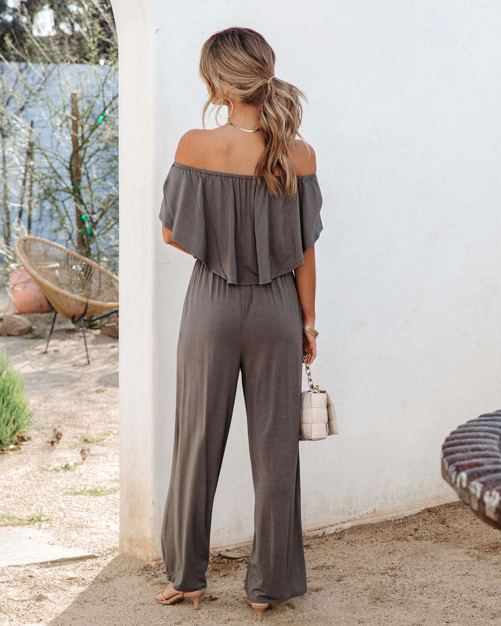 Damen Eleganter Off-Shoulder Jumpsuit mit Weitem Bein und Fließendem Oberteil Heidi-Mode - Image 2