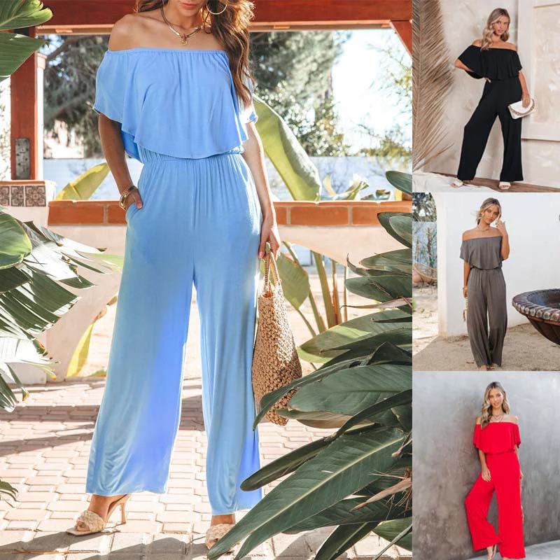 Damen Eleganter Off-Shoulder Jumpsuit mit Weitem Bein und Fließendem Oberteil Heidi-Mode - Image 3