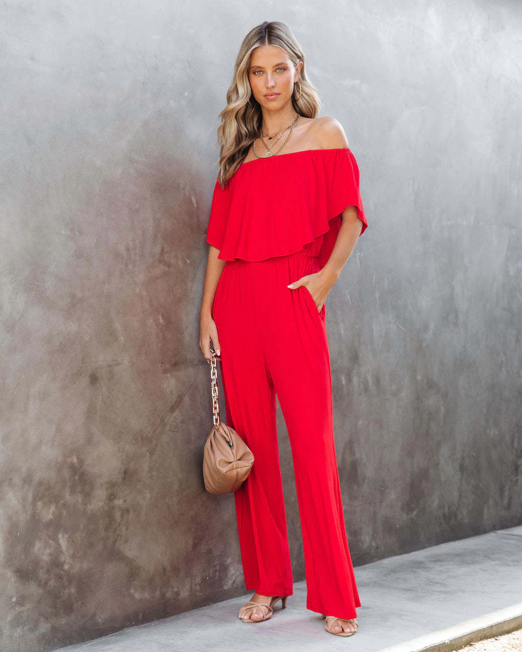 Damen Eleganter Off-Shoulder Jumpsuit mit Weitem Bein und Fließendem Oberteil Heidi-Mode - Image 7